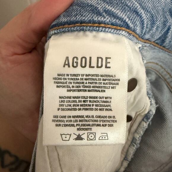AGOLDE Nico High Rise Slim Jean Cliffside Light Wash Blue Raw Hem Size 25 - Picture 6 of 7